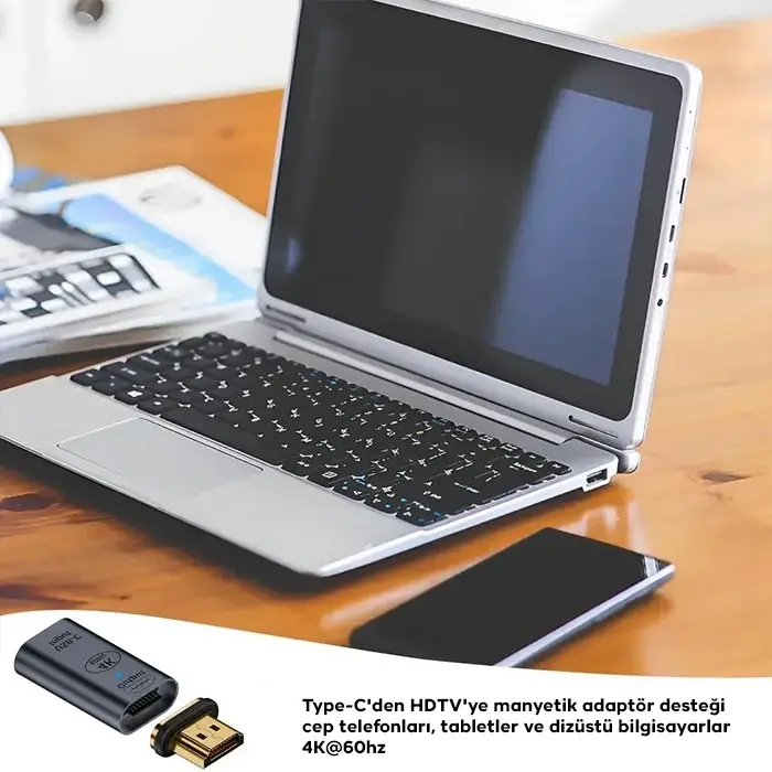 ALLY HDMI To Type-c 4K 60Hz Mıknatıs Başlıklı Çevirici Otg Adaptör-(5775)