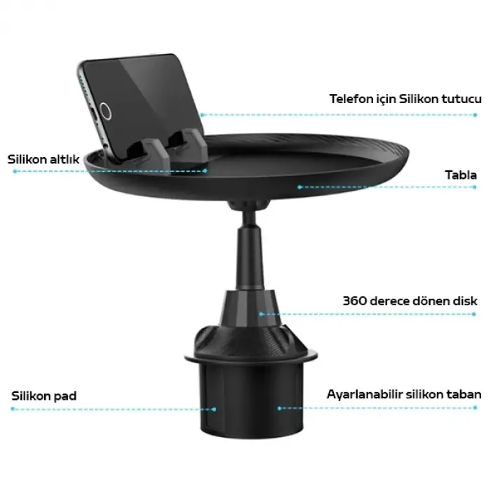 ALLY HS-P05 Universal Araç İçi Telefon Tutucu - Yemek Masası-(5775)