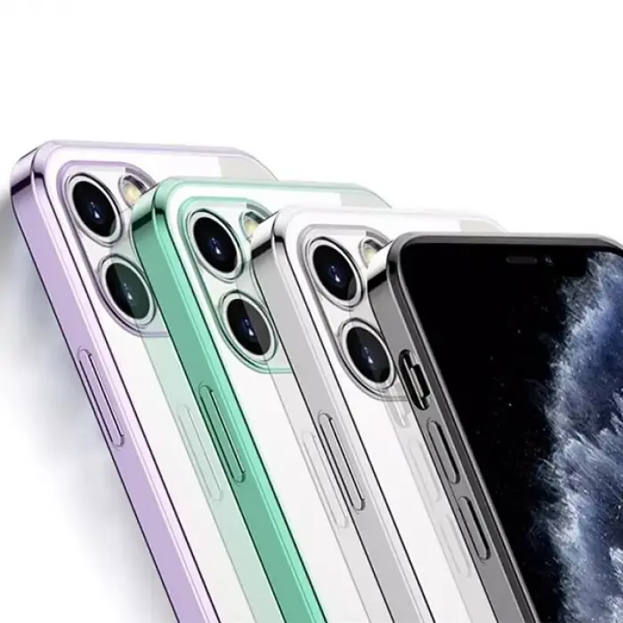 ALLY İPhone 12 Pro 6.1 Metal Görünümlü Darbeye Dayanıklı Silikon Kılıf-(5775)