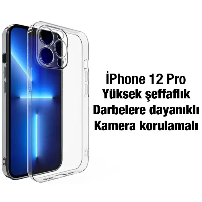 Ally iPhone 12 Pro 6.1inç Kılıf Kamera Korumalı Ultra İnce Şeffaf Silikon Kılıf-(5775)