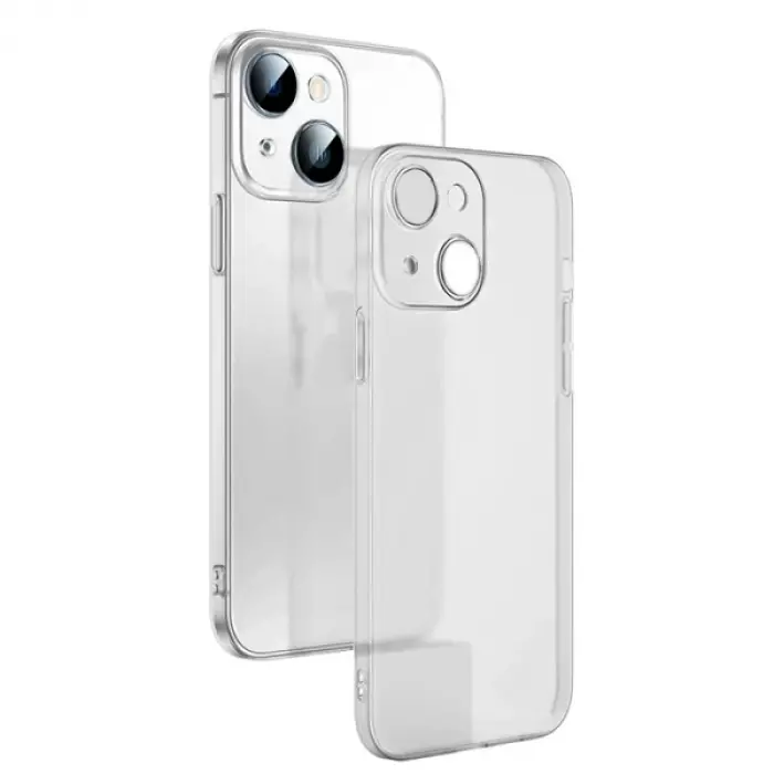 Ally iPhone 14 Plus 6.7inch Frosted Glass Şeffaf Kamera Korumalı Kılıf-(5775)