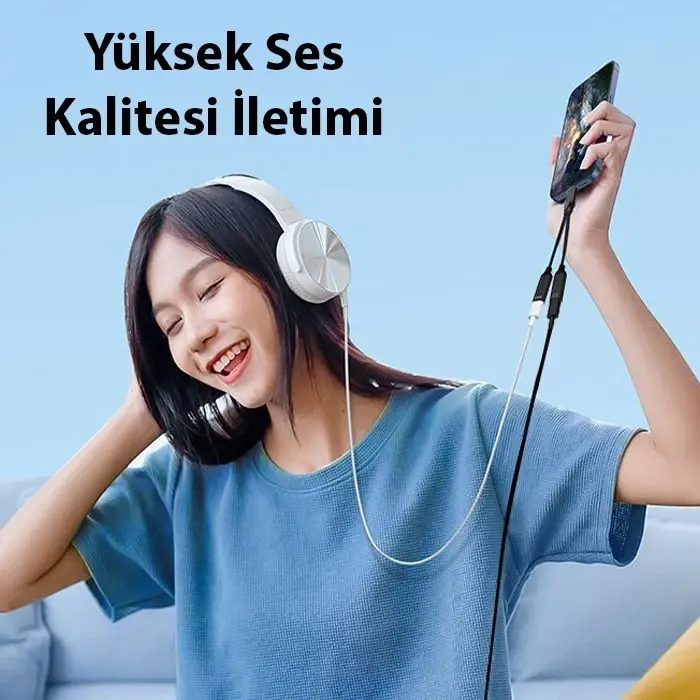 Ally İphone 15 İçin Type-c Şarj + 3.5mm kulaklık 2İn1 Çevirici Adaptör-(5775)
