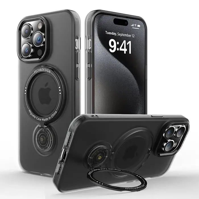 ALLY iPhone 15 Pro Max İçin Magsafe Uyumlu Standlı Manyetik Silikon Kılıf-(5775)