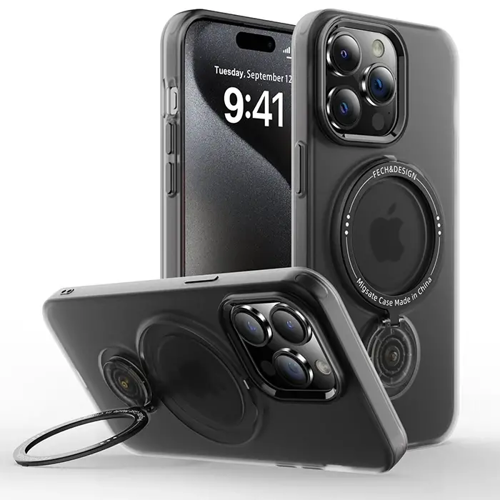 ALLY iPhone 15 Pro Max İçin Magsafe Uyumlu Standlı Manyetik Silikon Kılıf-(5775)