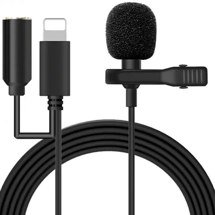 ALLY iPhone Lightning Yaka Mikrofonu+3.5MM jack Profesyonel Youtuber Mikrofonu-(5775)