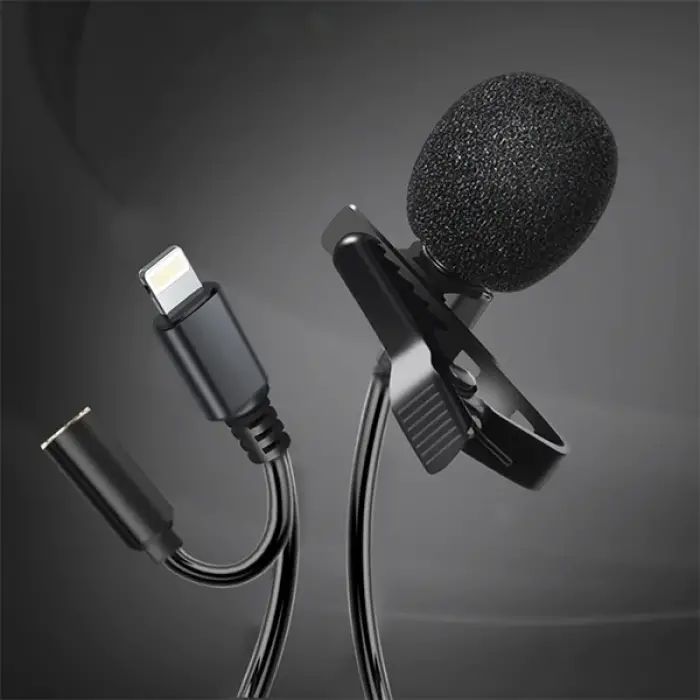 ALLY iPhone Lightning Yaka Mikrofonu+3.5MM jack Profesyonel Youtuber Mikrofonu-(5775)