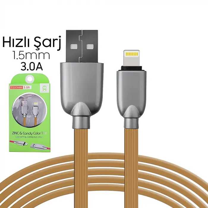 Ally İphone5s6s788 Plus Zinc Alloy Dayanıklı 3.0a 1.5mm Usb Kablo-(5775)