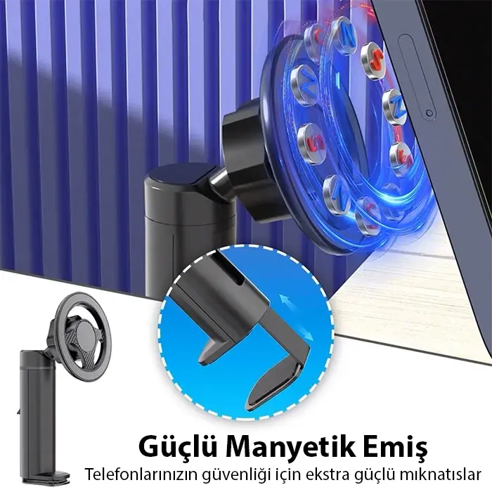 ALLY Magsafe Uyumlu Masa Koltuk Klipsli Manyetik Telefon Tutucu-(5775)