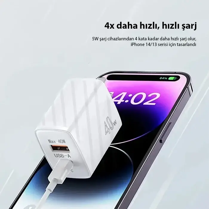 ALLY TE-PD08 40W Type-C + USB QC3.0 PD Hızlı Şarj Adaptörü Şarj Başlığı-(5775)