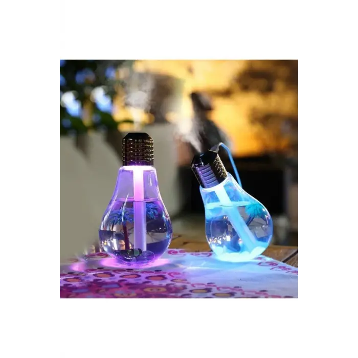 Ampul şekilli oda hava nemlendirici USB su hazneli sıcak buharlı 7 LED ışıklı mavi
