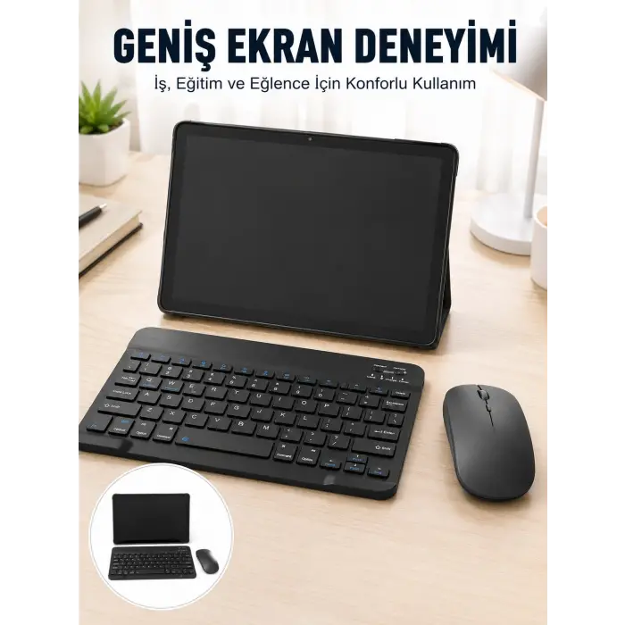 Android İşletim Sistemli SIM Kart Girişli Tablet Bluetooth Klavye Mouse Seti Mobil İnternet Destekli