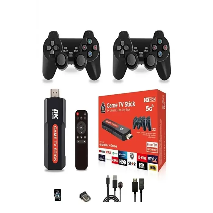 Android TV uyumlu retro oyun konsolu 2 kollu Bluetooth destekli çok renkli - Elektronik