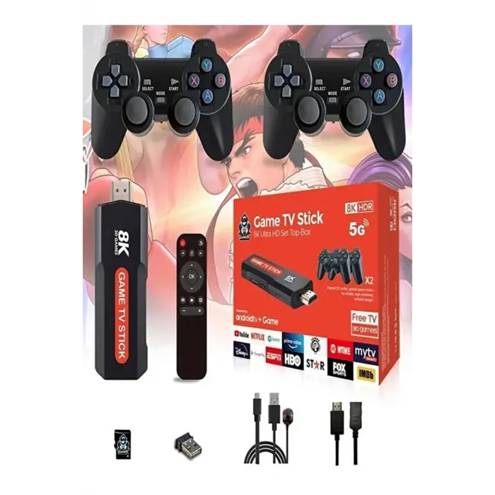 Android TV uyumlu retro oyun konsolu 2 kollu Bluetooth destekli çok renkli - Elektronik