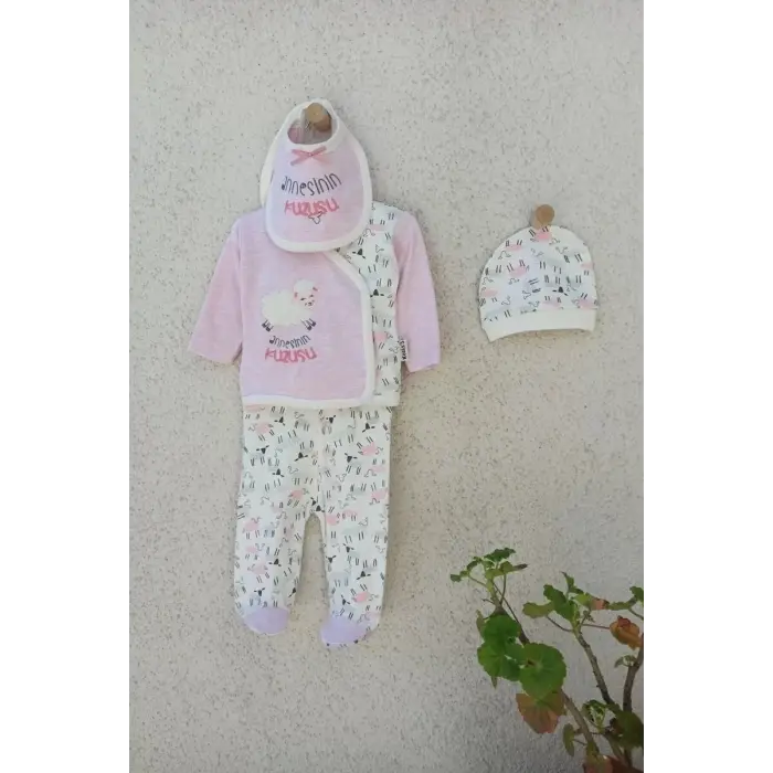 Annesinin Kuzusu Şapkalı Eldivenli 5li Kız Zıbın Seti 0-3 Ay