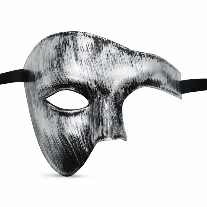 Antik Eskitme Gümüş Erkek Yarım Maske - Phantom &amp;amp; Balo Maskesi Bx40