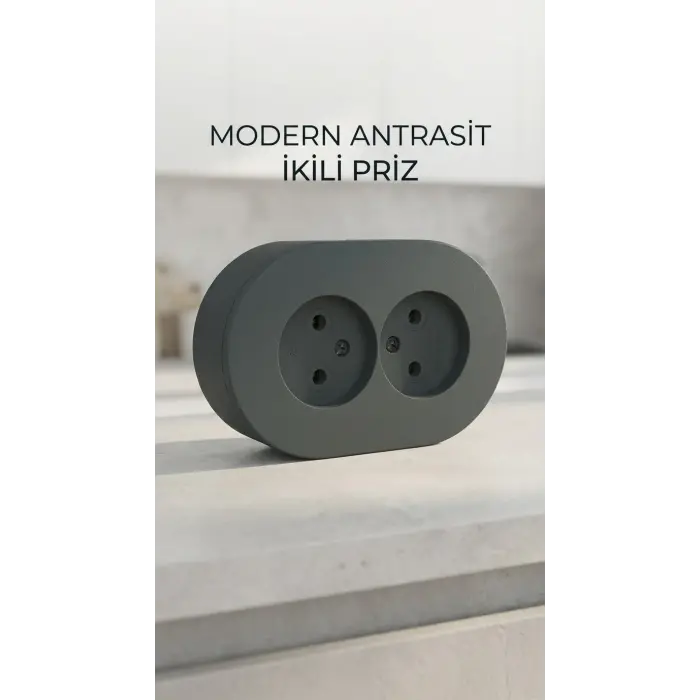 Antrasit Renkli Sıva Üstü İkili Topraklı Priz, Çiftli Elektrik Bağlantısı