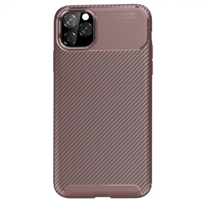 Apple İphone 11 Pro Kılıf Auto Focus Karbon Kapak - Kahverengi