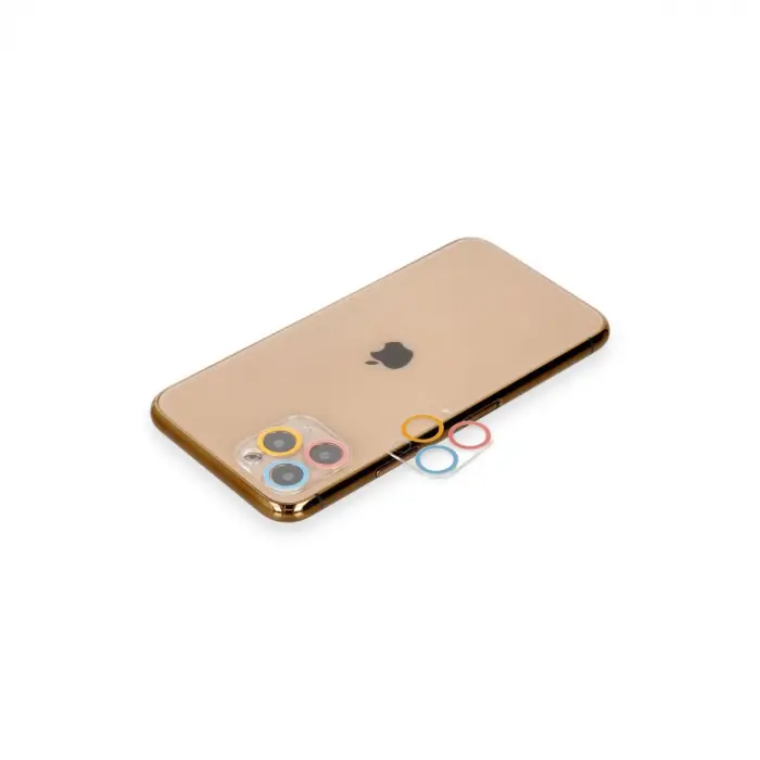 Apple İphone 11 Pro Max Renkli Kamera Lens Koruma Cam - Pembe-mavi