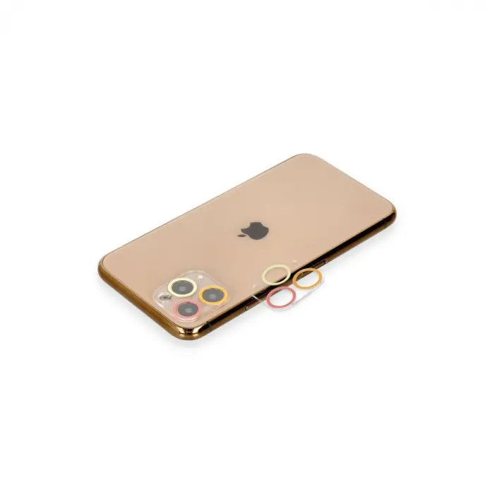 Apple İphone 11 Pro Max Renkli Kamera Lens Koruma Cam - Turuncu-kırmızı