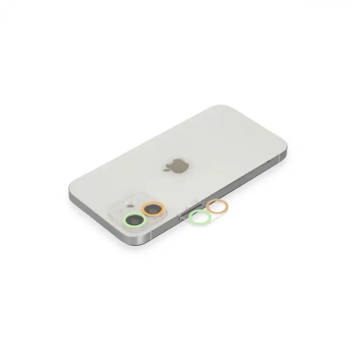 Apple İphone 12 Renkli Kamera Lens Koruma Cam - Turuncu-yeşil