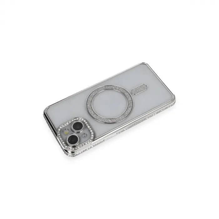 Apple İphone 13 Kılıf Joke Simli Magneticsafe Kılıf - Gümüş