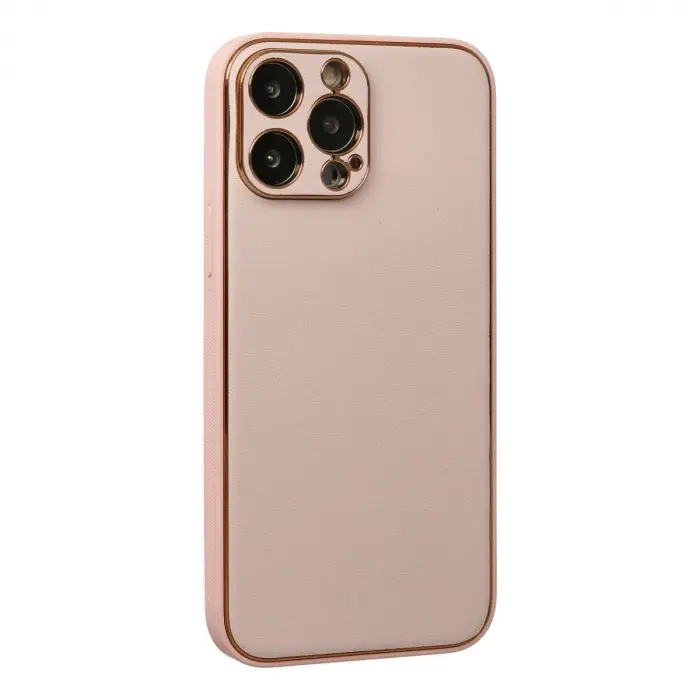 Apple İphone 13 Pro Kılıf Coco Deri Silikon Kapak - Pudra