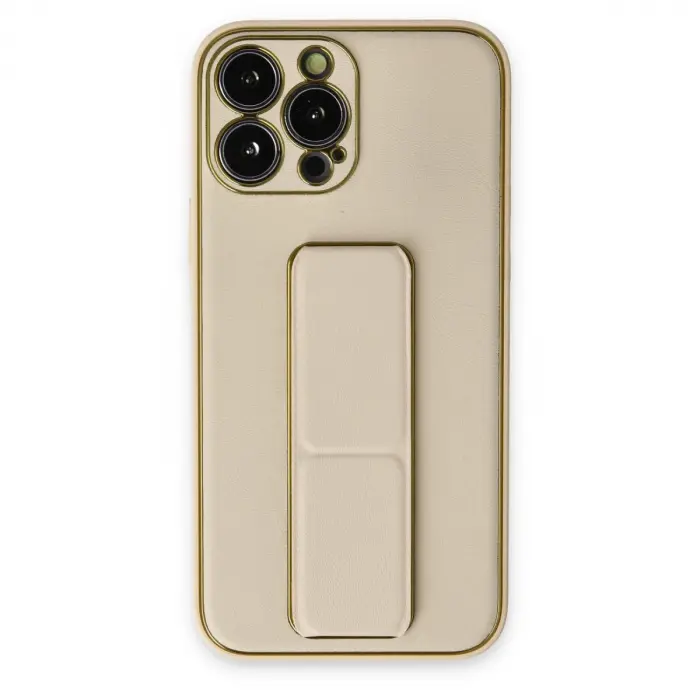 Apple İphone 13 Pro Kılıf Coco Deri Standlı Kapak - Gold
