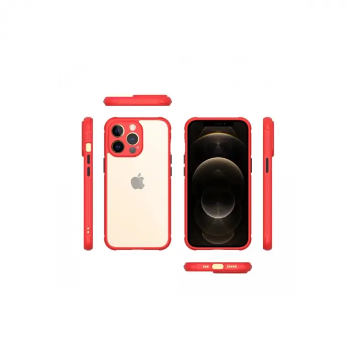 Apple İphone 13 Pro Kılıf Miami Şeffaf Silikon - Kırmızı