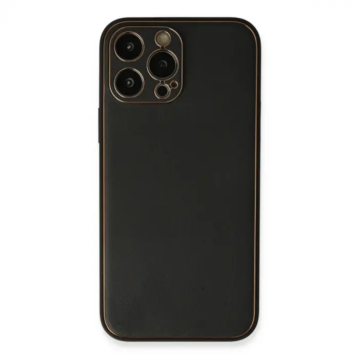 Apple İphone 13 Pro Max Kılıf Coco Deri Silikon Kapak - Siyah
