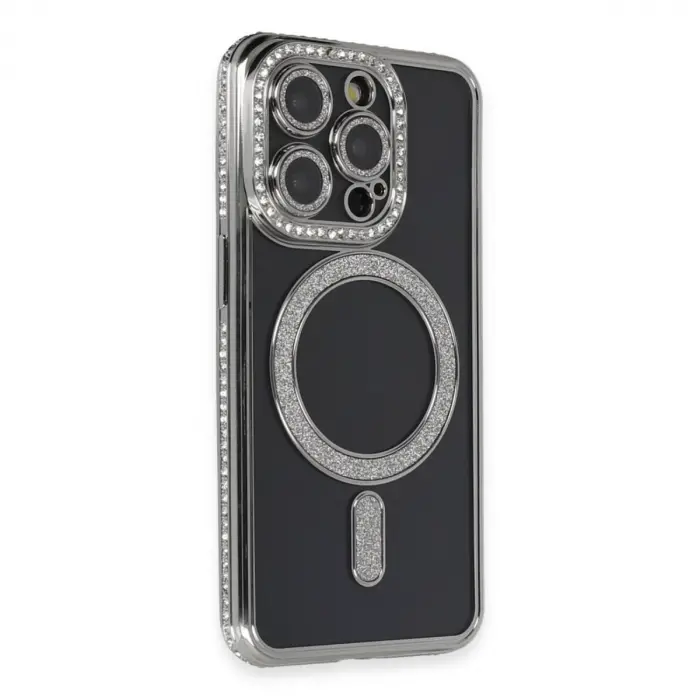 Apple İphone 14 Pro Max Kılıf Joke Simli Magneticsafe Kılıf - Gri