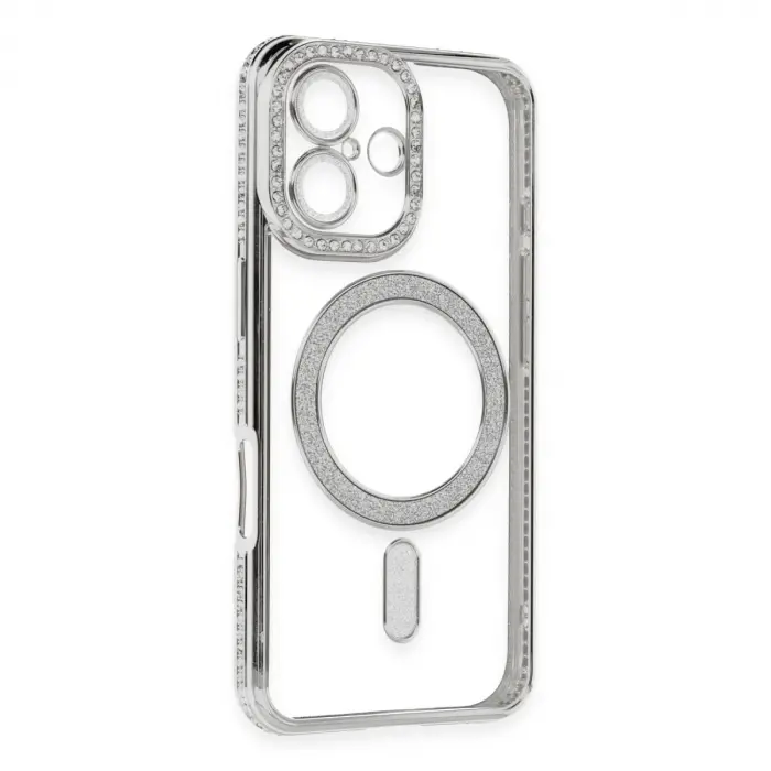 Apple İphone 16 Kılıf Joke Simli Magneticsafe Kılıf - Gümüş