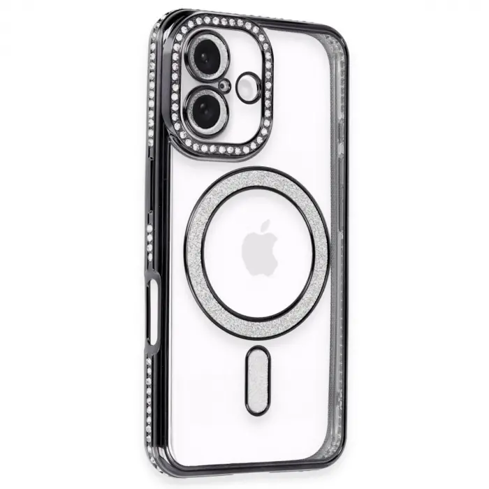 Apple İphone 16 Kılıf Joke Simli Magneticsafe Kılıf - Siyah
