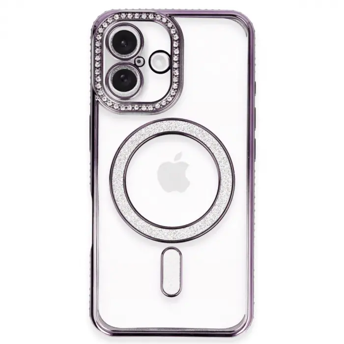 Apple İphone 16 Plus Kılıf Joke Simli Magneticsafe Kılıf - Derin Mor