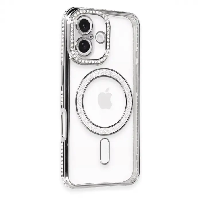 Apple İphone 16 Plus Kılıf Joke Simli Magneticsafe Kılıf - Gri