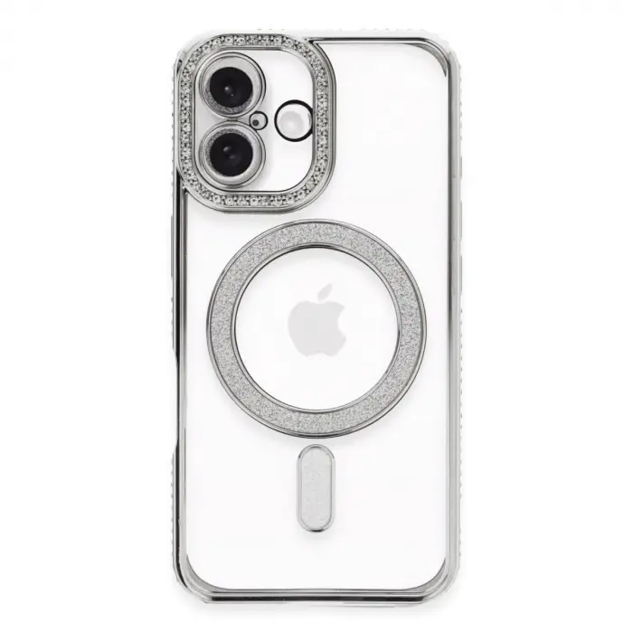 Apple İphone 16 Plus Kılıf Joke Simli Magneticsafe Kılıf - Gümüş