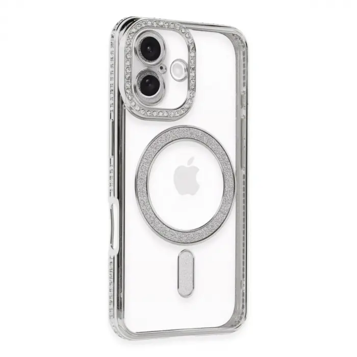 Apple İphone 16 Plus Kılıf Joke Simli Magneticsafe Kılıf - Gümüş