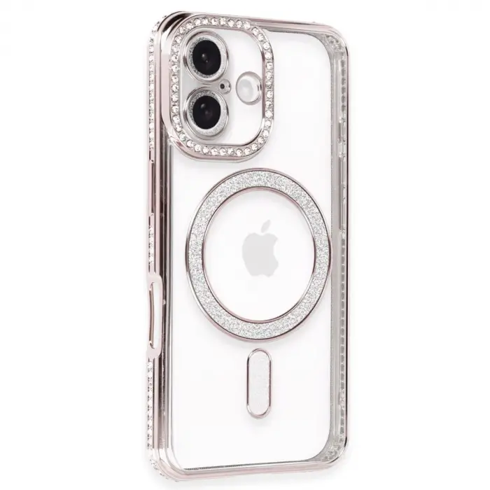 Apple İphone 16 Plus Kılıf Joke Simli Magneticsafe Kılıf - Pembe