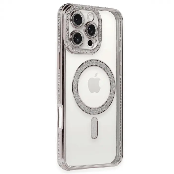 Apple İphone 16 Pro Kılıf Joke Simli Magneticsafe Kılıf - Pembe