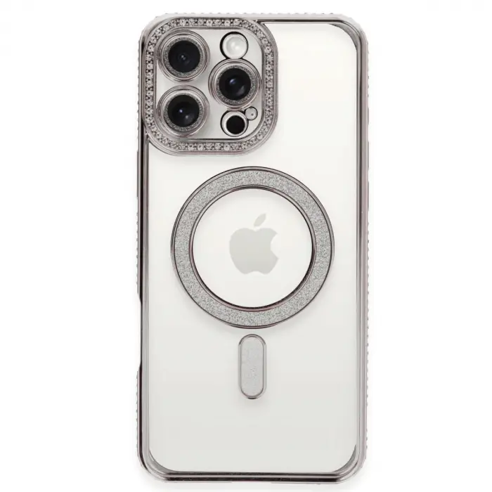 Apple İphone 16 Pro Kılıf Joke Simli Magneticsafe Kılıf - Pembe