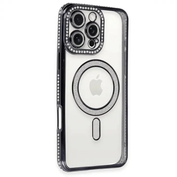 Apple İphone 16 Pro Kılıf Joke Simli Magneticsafe Kılıf - Siyah