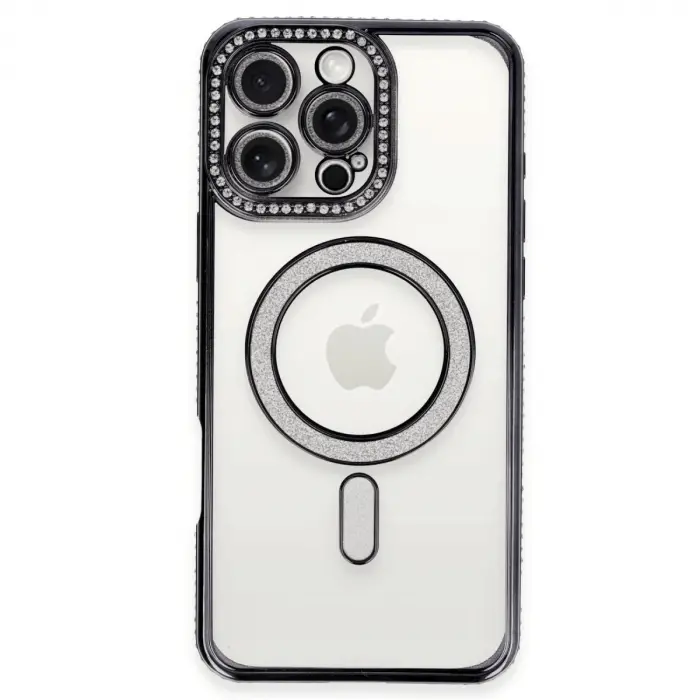 Apple İphone 16 Pro Kılıf Joke Simli Magneticsafe Kılıf - Siyah