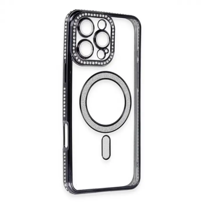 Apple İphone 16 Pro Kılıf Joke Simli Magneticsafe Kılıf - Siyah