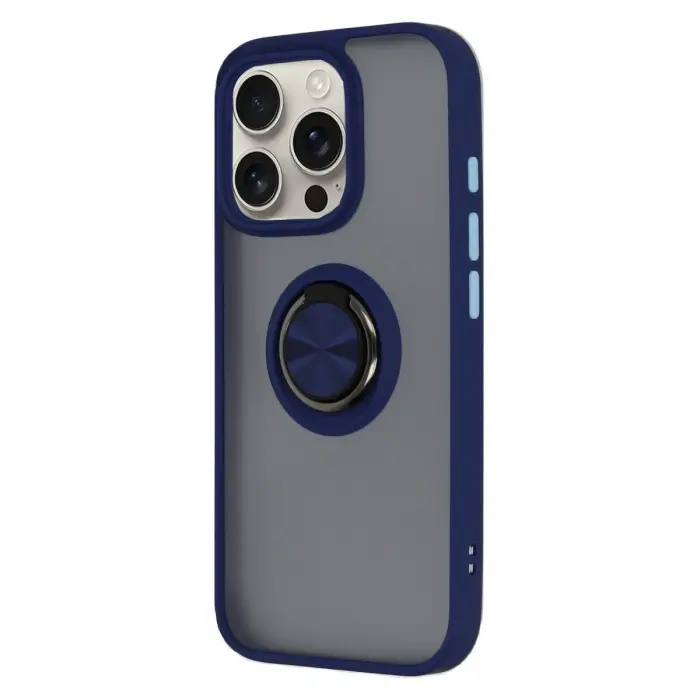Apple İphone 16 Pro Kılıf Montreal Yüzüklü Silikon Kapak - Lacivert