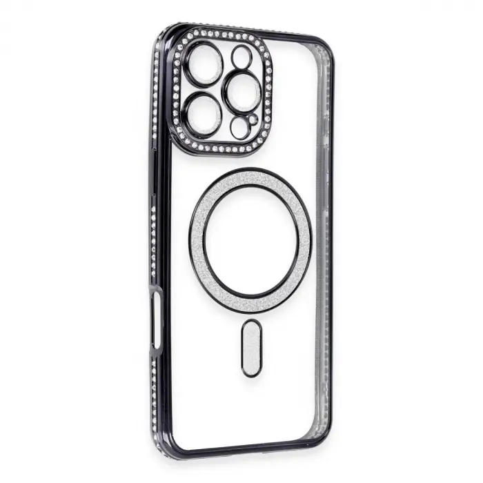 Apple İphone 16 Pro Max Kılıf Joke Simli Magneticsafe Kılıf - Gri