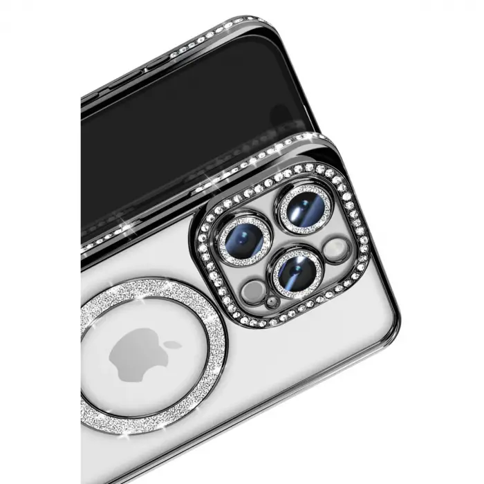 Apple İphone 16 Pro Max Kılıf Joke Simli Magneticsafe Kılıf - Siyah