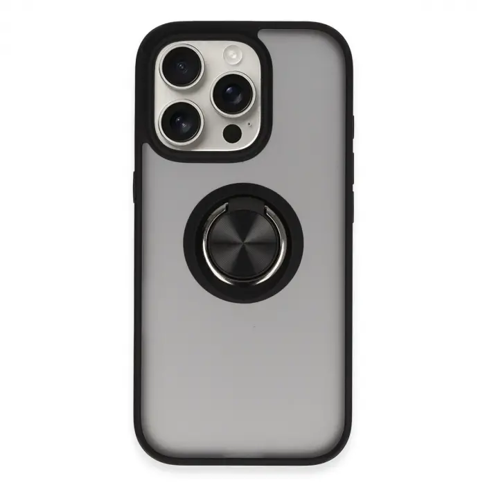 Apple İphone 16 Pro Max Kılıf Montreal Yüzüklü Silikon Kapak - Siyah