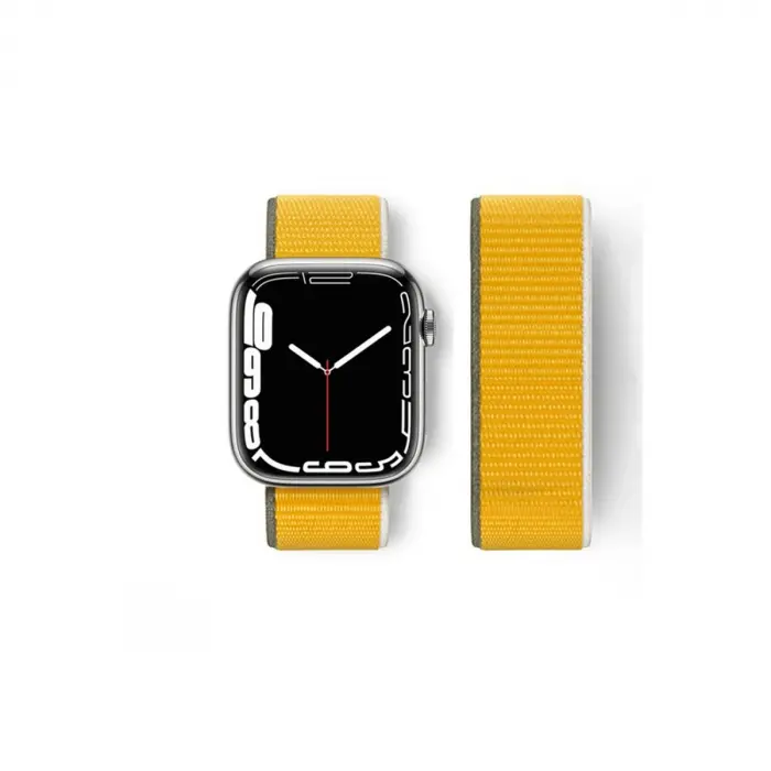 Apple Watch 42mm Hasırlı Cırtcırtlı Kordon - Sarı