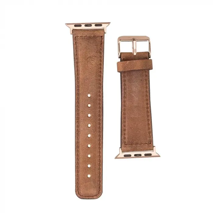 Apple Watch Uyumlu Deri Kordon 42-44-45mm G19 Taba