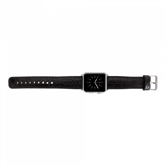 Apple Watch Uyumlu Deri Kordon 42-44-45mm Kroko Siyah
