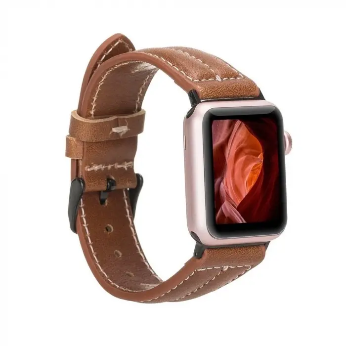 Apple Watch Uyumlu Deri Kordon 42-44-45mm NM3-AS2 Taba